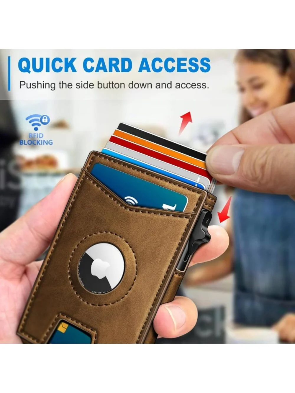 Men's RFID Blocking Money Clip Wallet - 9-Card Pop-Up Holder, ID Window